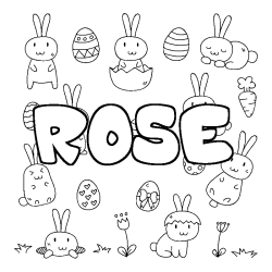 Coloriage prénom ROSE - décor Paques