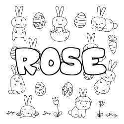 Coloriage pr&eacute;nom ROSE - d&eacute;cor Paques