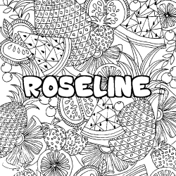 Coloriage prénom ROSELINE - décor Mandala fruits