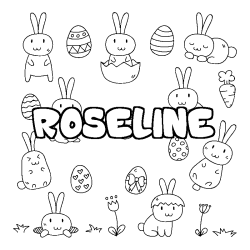 Coloriage prénom ROSELINE - décor Paques
