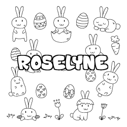 Coloriage pr&eacute;nom ROSELYNE - d&eacute;cor Paques