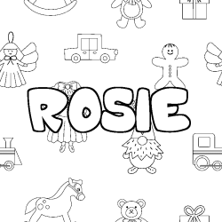 Coloriage pr&eacute;nom ROSIE - d&eacute;cor Jouets