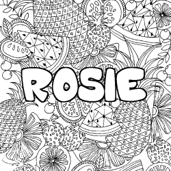 Coloriage prénom ROSIE - décor Mandala fruits
