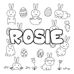 Coloriage pr&eacute;nom ROSIE - d&eacute;cor Paques