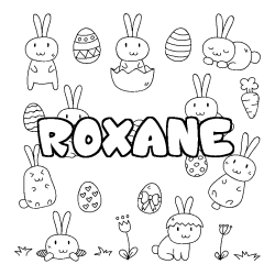 Coloriage prénom ROXANE - décor Paques