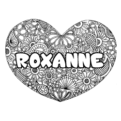 Coloriage pr&eacute;nom ROXANNE - d&eacute;cor Mandala coeur