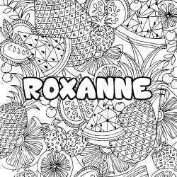 Coloriage prénom ROXANNE - décor Mandala fruits