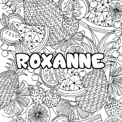 Coloriage pr&eacute;nom ROXANNE - d&eacute;cor Mandala fruits