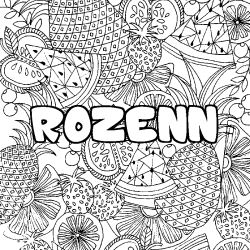Coloriage pr&eacute;nom ROZENN - d&eacute;cor Mandala fruits