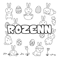 Coloriage pr&eacute;nom ROZENN - d&eacute;cor Paques