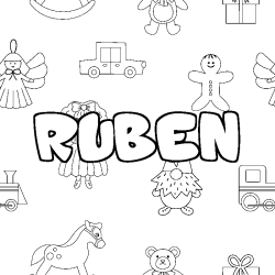Coloriage pr&eacute;nom RUBEN - d&eacute;cor Jouets