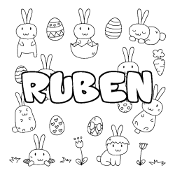 Coloriage prénom RUBEN - décor Paques