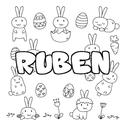 Coloriage pr&eacute;nom RUBEN - d&eacute;cor Paques