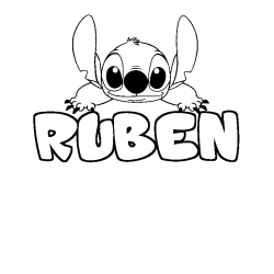 Coloriage prénom RUBEN - décor Stitch