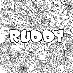 Coloriage prénom RUDDY - décor Mandala fruits