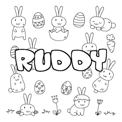 Coloriage pr&eacute;nom RUDDY - d&eacute;cor Paques