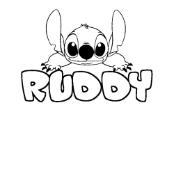 Coloriage prénom RUDDY - décor Stitch
