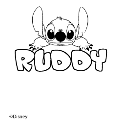 Coloriage pr&eacute;nom RUDDY - d&eacute;cor Stitch