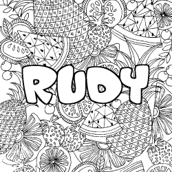 Coloriage prénom RUDY - décor Mandala fruits