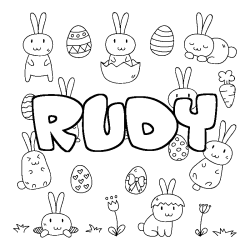 Coloriage prénom RUDY - décor Paques