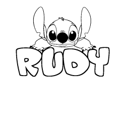 Coloriage prénom RUDY - décor Stitch