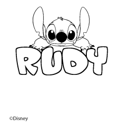 Coloriage pr&eacute;nom RUDY - d&eacute;cor Stitch