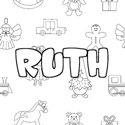 Coloriage pr&eacute;nom RUTH - d&eacute;cor Jouets