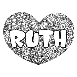 Coloriage pr&eacute;nom RUTH - d&eacute;cor Mandala coeur