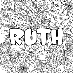 Coloriage prénom RUTH - décor Mandala fruits