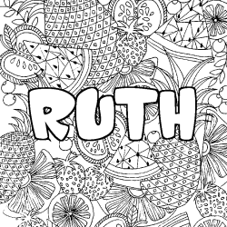 Coloriage pr&eacute;nom RUTH - d&eacute;cor Mandala fruits