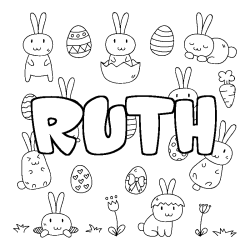 Coloriage prénom RUTH - décor Paques