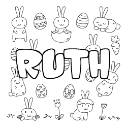 Coloriage pr&eacute;nom RUTH - d&eacute;cor Paques