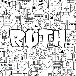 Coloriage pr&eacute;nom RUTH - d&eacute;cor Ville