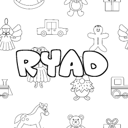 Coloriage prénom RYAD - décor Jouets