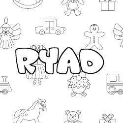 Coloriage pr&eacute;nom RYAD - d&eacute;cor Jouets