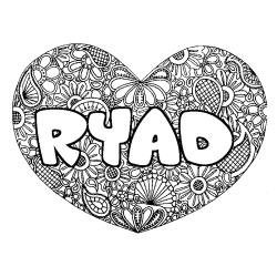 Coloriage pr&eacute;nom RYAD - d&eacute;cor Mandala coeur