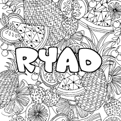 Coloriage pr&eacute;nom RYAD - d&eacute;cor Mandala fruits