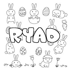 Coloriage prénom RYAD - décor Paques