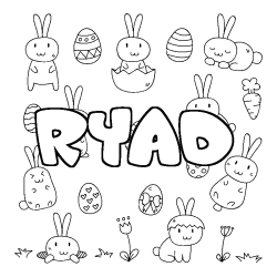 Coloriage pr&eacute;nom RYAD - d&eacute;cor Paques