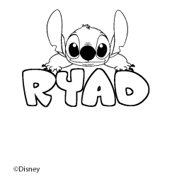 Coloriage pr&eacute;nom RYAD - d&eacute;cor Stitch