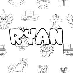 Coloriage prénom RYAN - décor Jouets