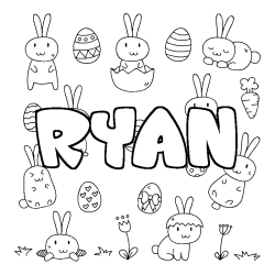 Coloriage pr&eacute;nom RYAN - d&eacute;cor Paques