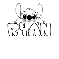 Coloriage prénom RYAN - décor Stitch