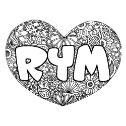 Coloriage pr&eacute;nom RYM - d&eacute;cor Mandala coeur