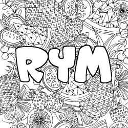 Coloriage pr&eacute;nom RYM - d&eacute;cor Mandala fruits