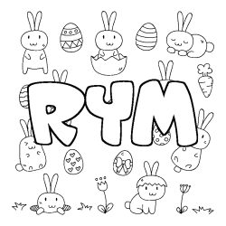 Coloriage prénom RYM - décor Paques