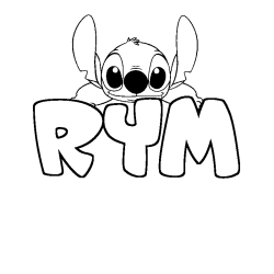 Coloriage prénom RYM - décor Stitch