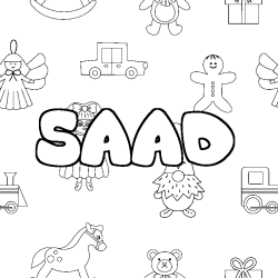 Coloriage pr&eacute;nom SAAD - d&eacute;cor Jouets