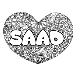 Coloriage prénom SAAD - décor Mandala coeur