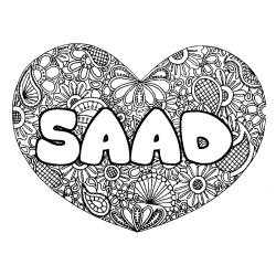 Coloriage pr&eacute;nom SAAD - d&eacute;cor Mandala coeur